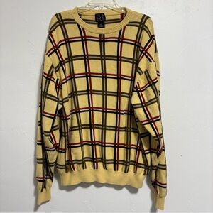 Jos. A Bank Men's XXL 2XL 100% Cotton Sweater Vintage Grandpa Plaid Yellow 90s